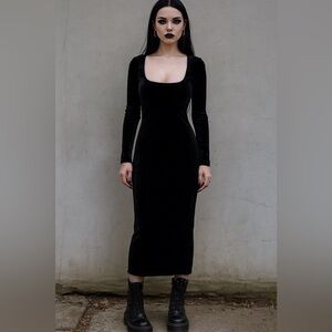 Torn Ronny Kobo Women Black Velvet Witchy Scoop Neck Goth Dress Size M NWT